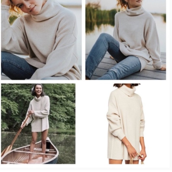 Free People Cream Softly Structured Tunic Knit Sweater Women Size M - Picture 3 of 9